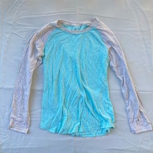 Girls Justice Long Sleeve Blue and Cream Top